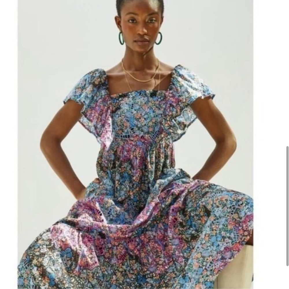NWT Anthropologie, multi-colored, floral and embroidered, maxi dress, M